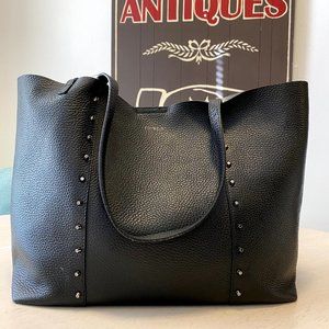 FURLA Slouchy Black Leather Tote with Studs